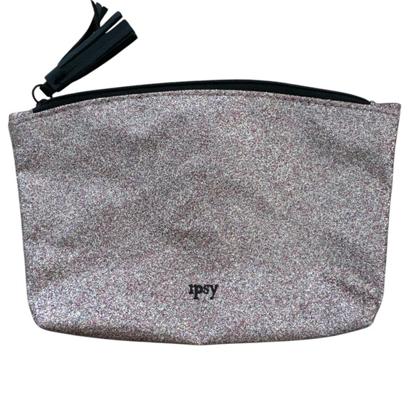 ipsy Handbags - Ipsy Pink Silver Glitter Glam‎ Cosmetic Bag Black Tassle